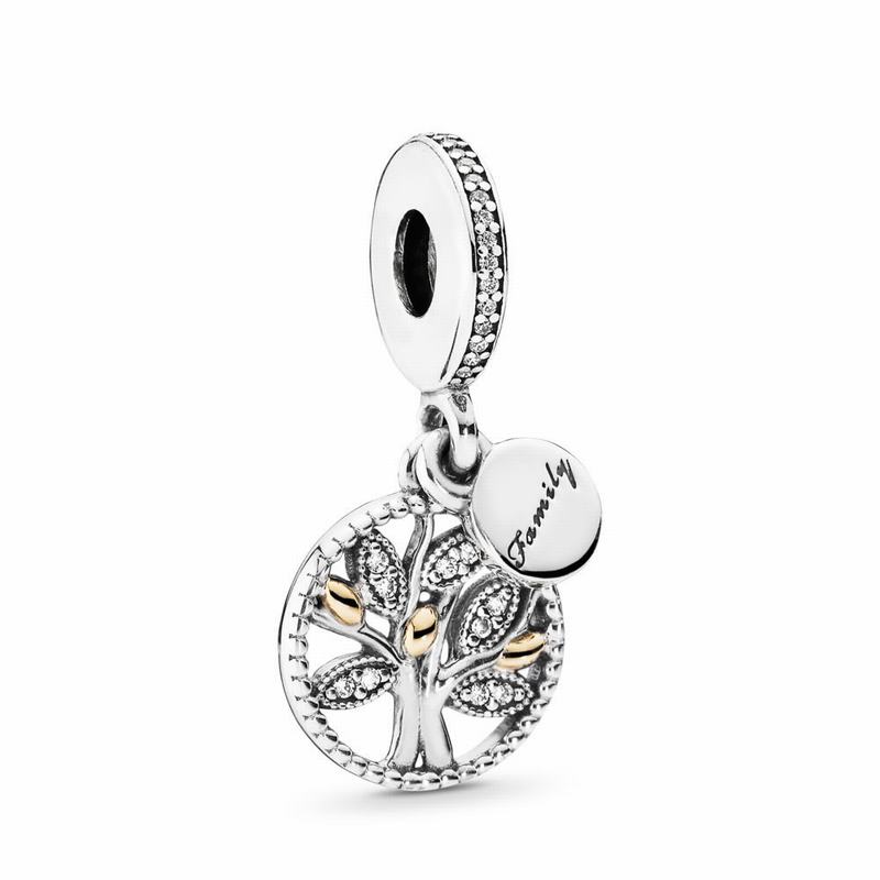 Pandora Australia Sparkling Family Tree Dangle Charm - Two Tone | BWDOEC617